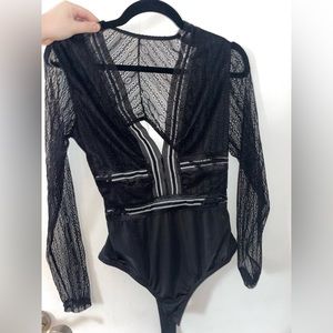 Lulu’s Black Open Back Bodysuit